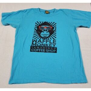 OKey Premium Adult Waffle Monkey Tamarindo Coffee Shop Blue T-shirt Size L